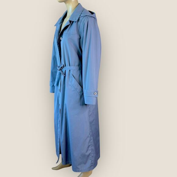 London Fog Vintage Maincoats Wool Blend Liner Trench Coat Hooded Womens 14 Blue - Picture 2 of 15
